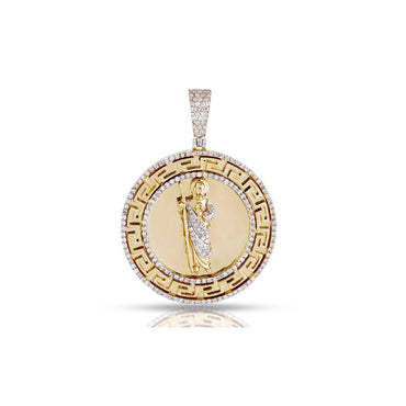 Yellow Gold Round Diamond Jesus Pendant