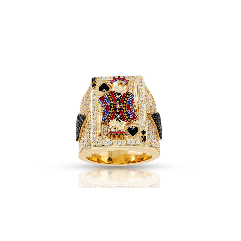 Yellow Gold Round Diamond King of Spade Ring