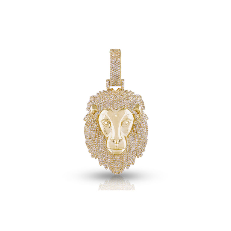 Yellow Gold Round Diamond Lion Pendant