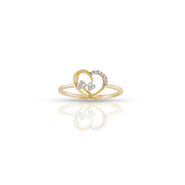 Yellow Gold Round Diamond Modern Heart Ring