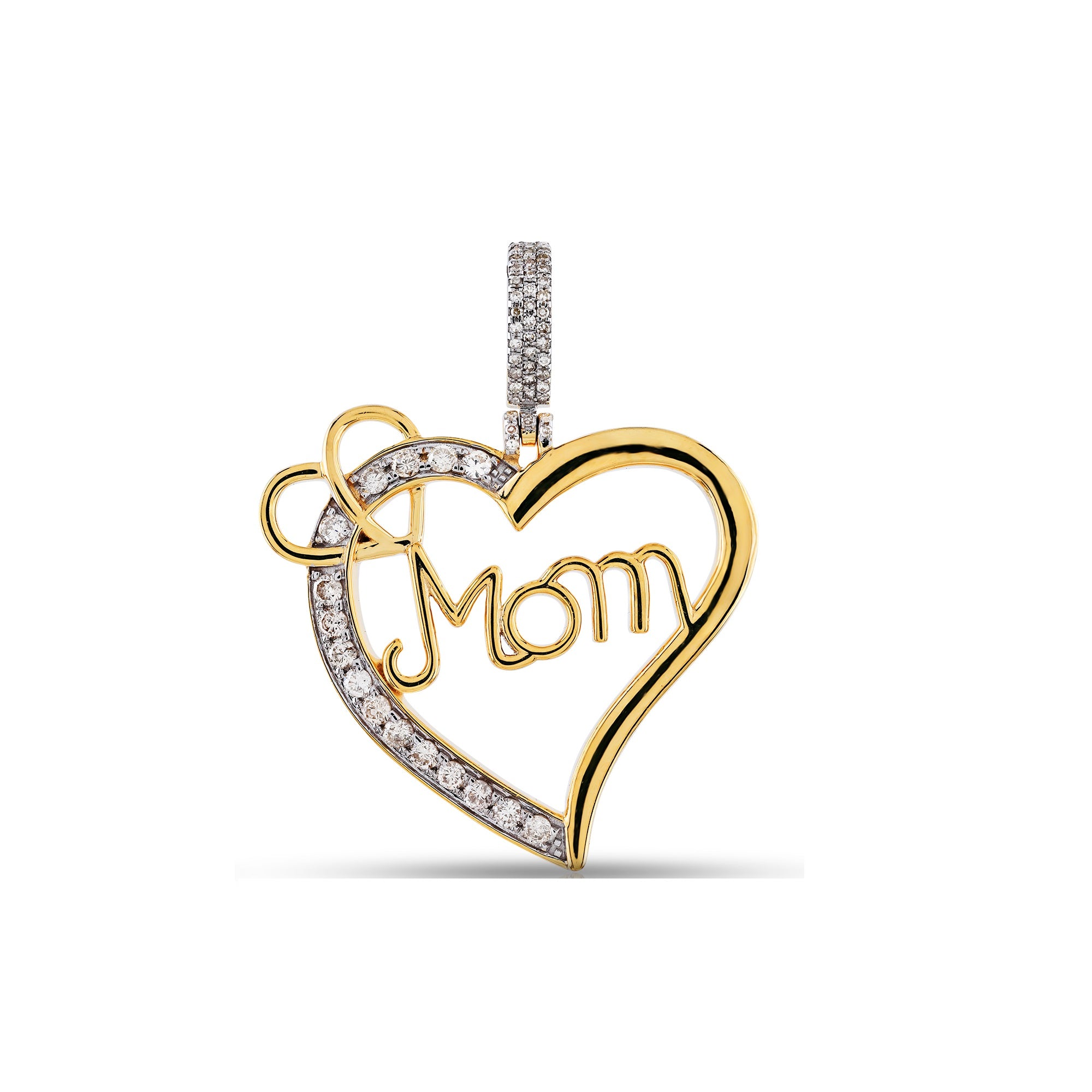 Yellow Gold Round Diamond Mom Heart Pendant