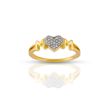 Yellow Gold Round Diamond Mom Heart Ring