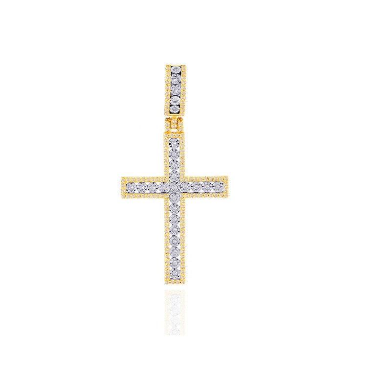 Yellow Gold Round Diamond Pave Cross Pendant