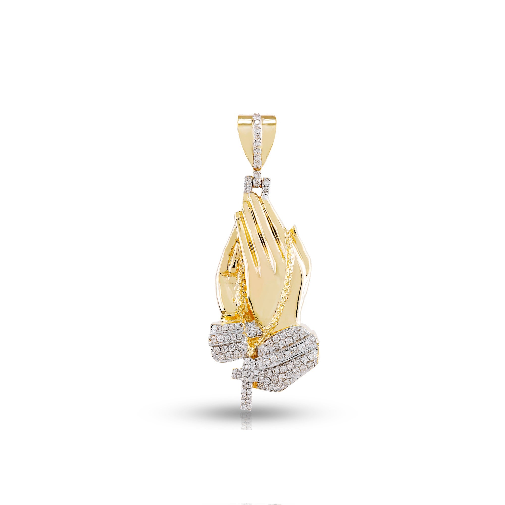 Yellow Gold Round Diamond Praying Hand Pendant