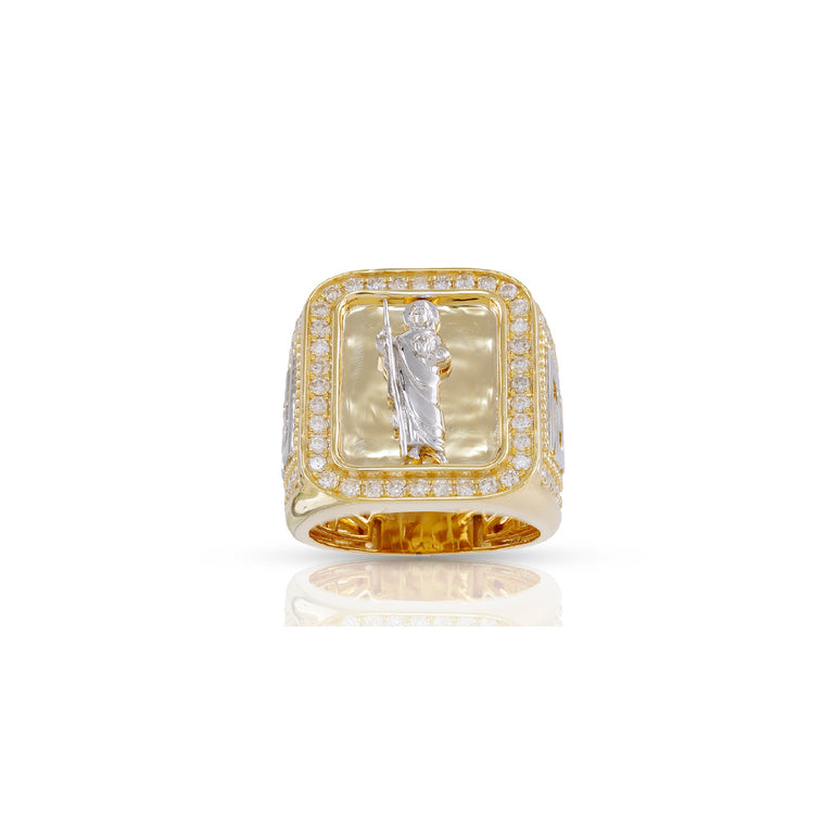 Yellow Gold Round Diamond Sant Judas Ring