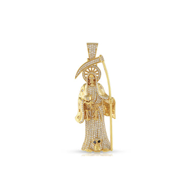 Yellow Gold Round Diamond Santa Muerte Pendant