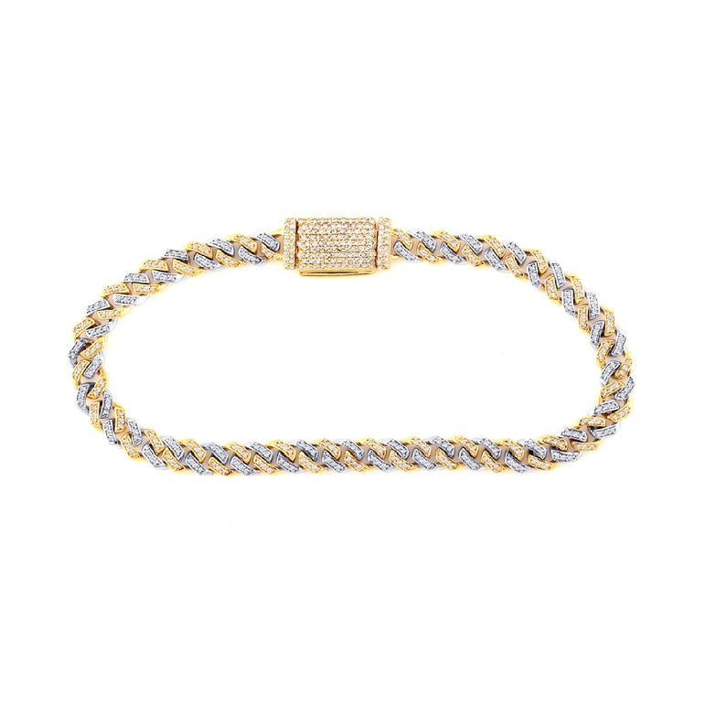 Yellow Gold Round Diamond Two Tone Cuban Bracelet