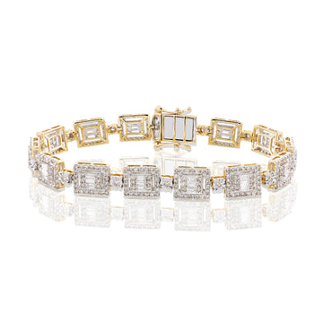 Yellow Gold Round and Baguette Diamond Bracelet