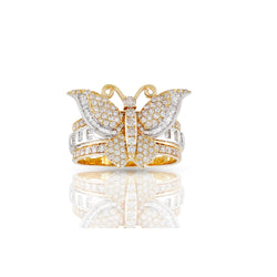 Yellow Gold Round and Baguette Diamond Butterfly Ring