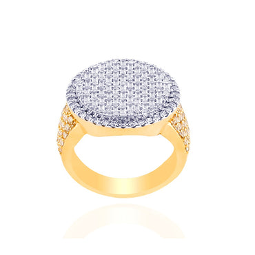 Yellow Gold Round and Baguette Diamond Cluster Ring