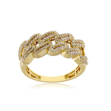 Yellow Gold Round and Baguette Diamond Cuban Ring