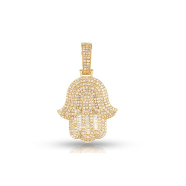 Round and Baguette Diamond Hamsa Pendant