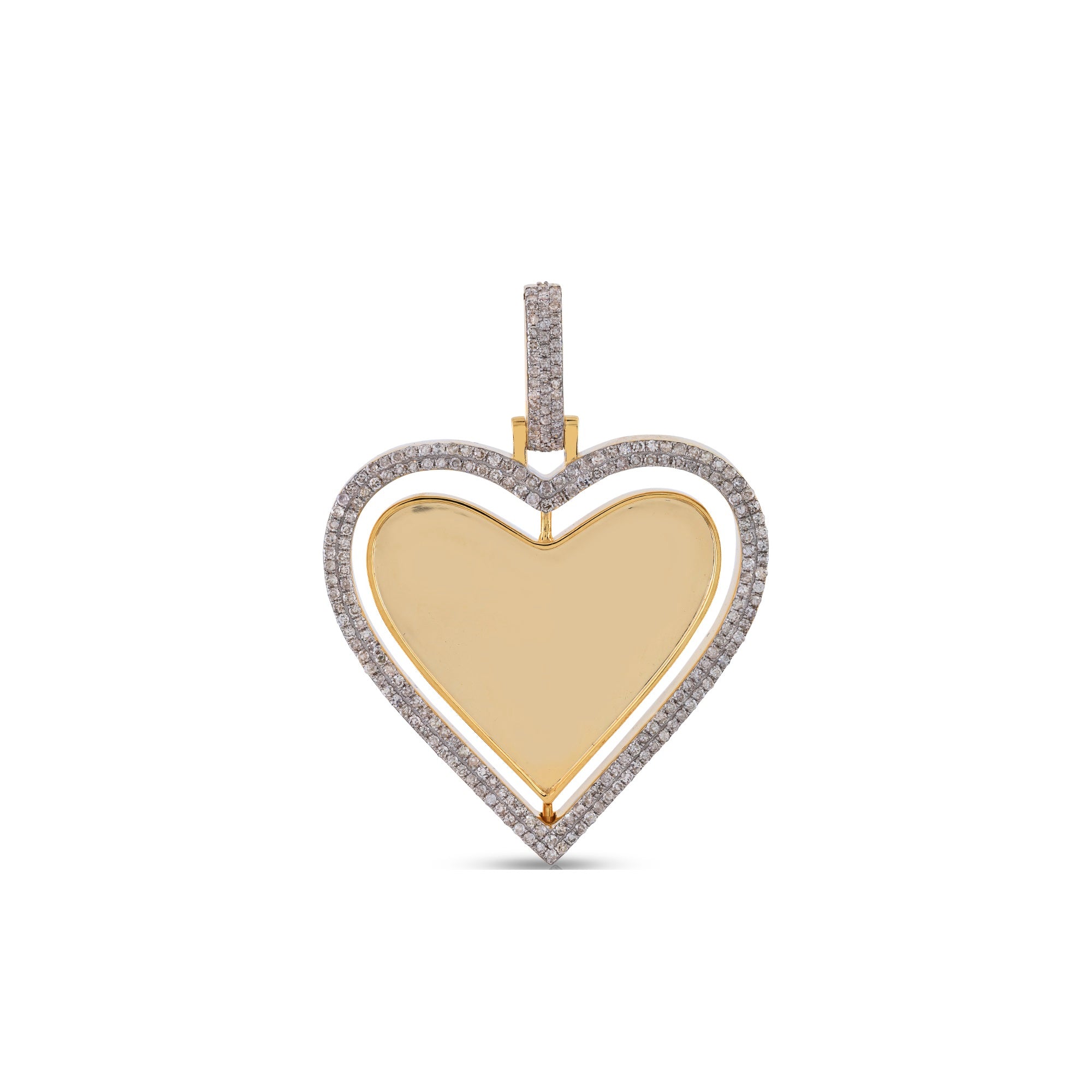 Yellow Gold Round Diamond Spinning Heart Picture Pendant