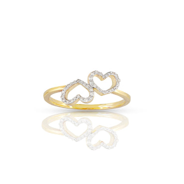 Yellow Gold Round Diamond Double Heart Ring For Women's