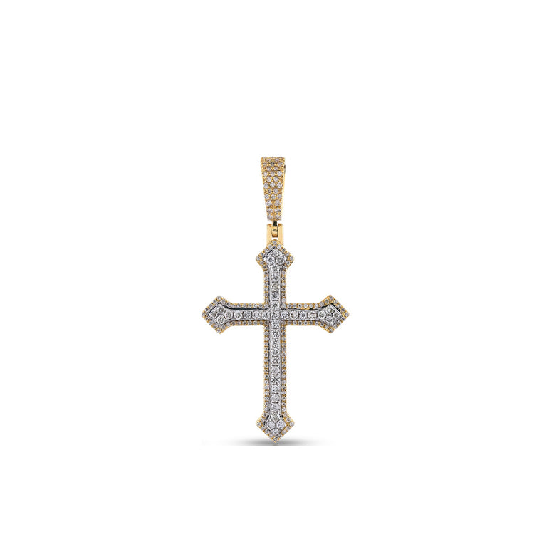 Yellow Gold Round Diamond Cross Pendant