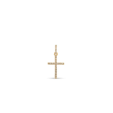 Yellow Gold Round Diamond Pave Cross Pendant