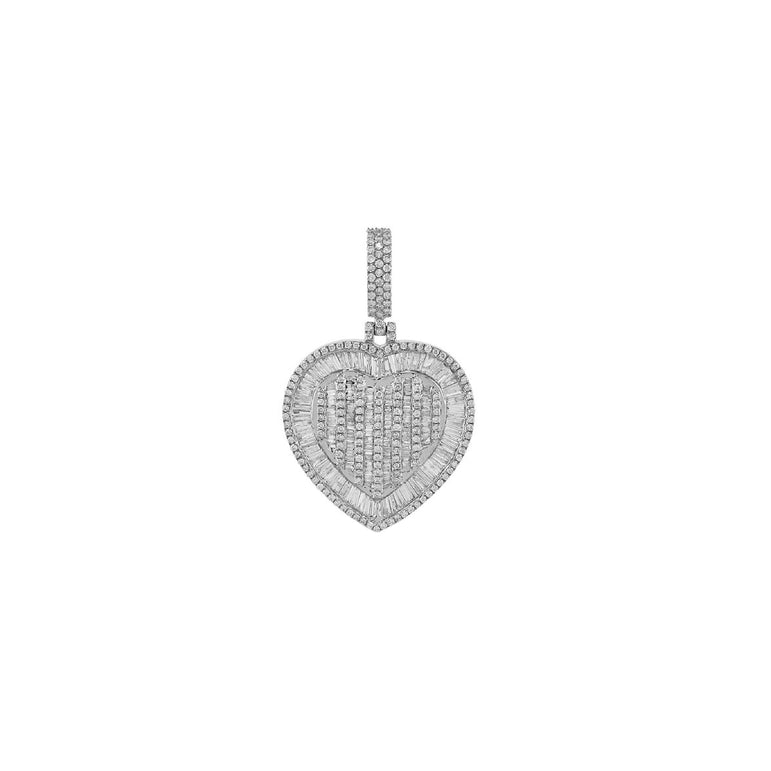 Yellow Gold Baguette and Round Diamond Heart Pendant