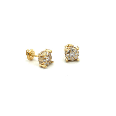 14K Yellow Gold Round Diamond Cluster Stud Earrings