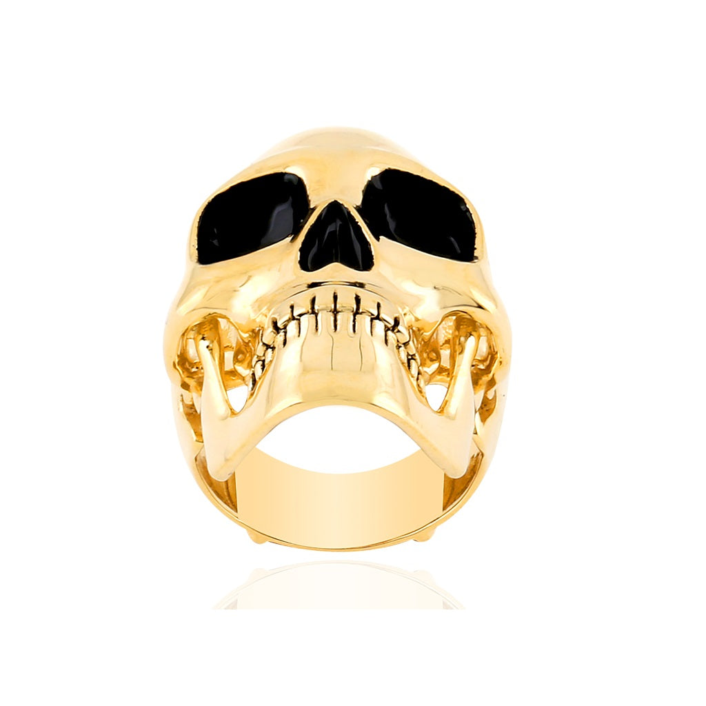 14K Yellow Gold Skull Ring For Men's