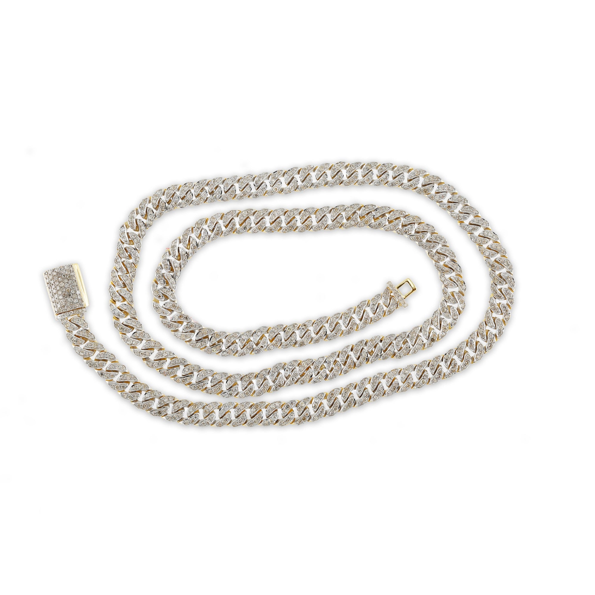 8mm yellow gold round diamond cuban link chain