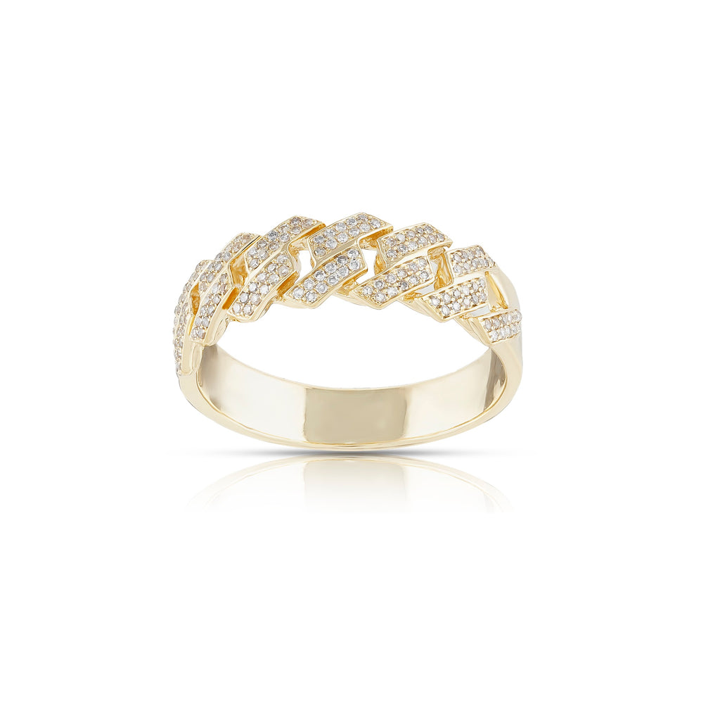 8mm yellow gold round diamond cuban link ring