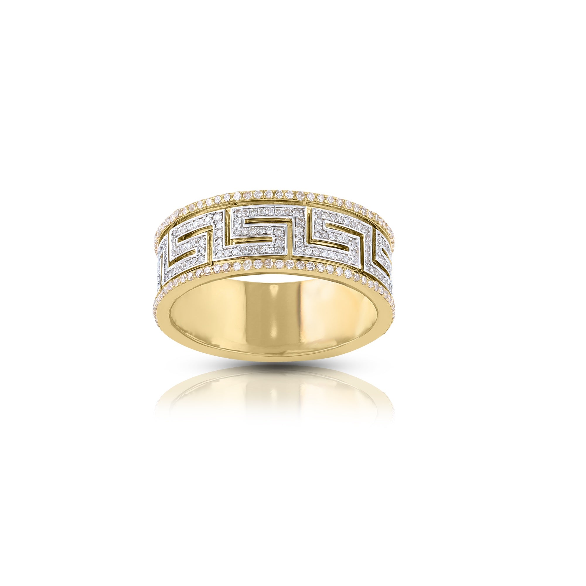 9.5mm Yellow Gold Diamond Pave Meander Ring