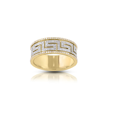 9.5mm Yellow Gold Diamond Pave Meander Ring