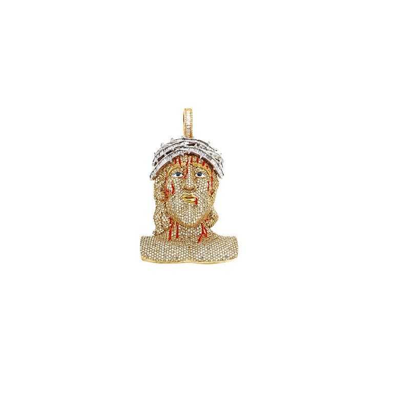 Yellow Gold Diamond Jesus Piece Pendant by Rafaela Jewelry