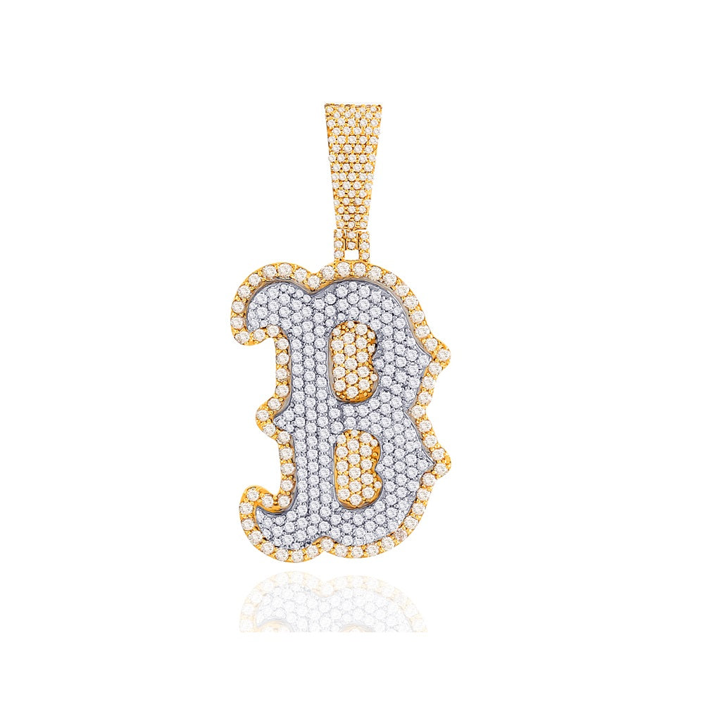 Yellow Gold Men's Round Diamond Initial Letter Pendant by Rafaela Jewelry
