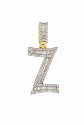 Yellow Gold Round and Baguette Diamond Initial Pendant