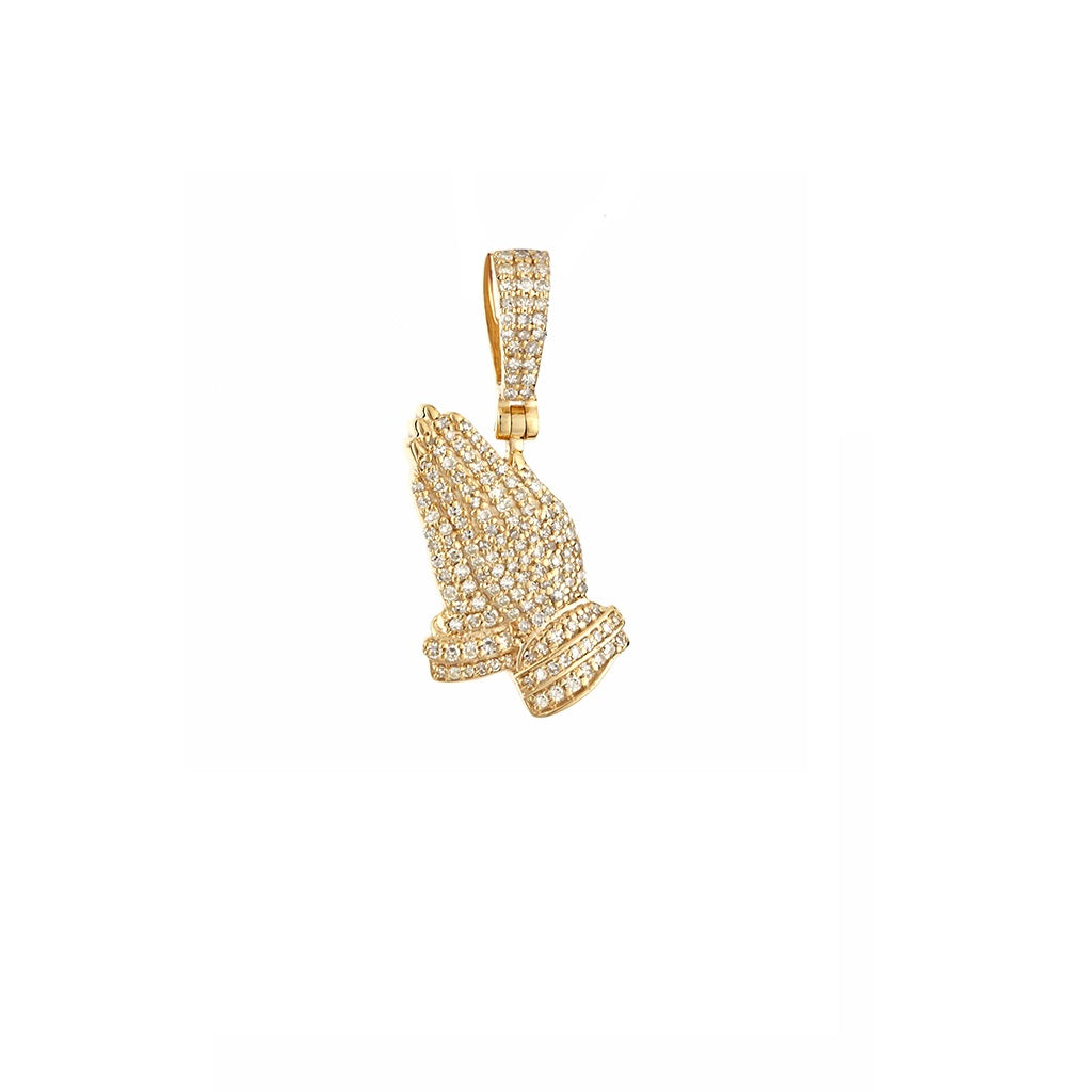Yellow Gold Diamond Crosses Praying Hands Pendant By Rafaela jewelry