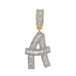 Yellow Gold Round and Baguette Diamond Initial Pendant