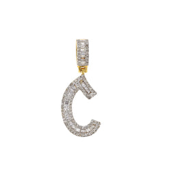 Yellow Gold Round and Baguette Diamond Initial Pendant