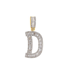 Yellow Gold Round and Baguette Diamond Initial Pendant