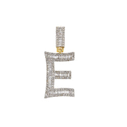 Yellow Gold Round and Baguette Diamond Initial Pendant