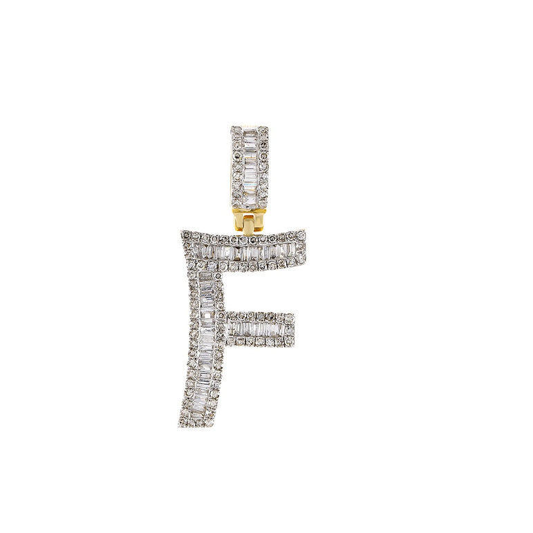 Yellow Gold Round and Baguette Diamond Initial Pendant