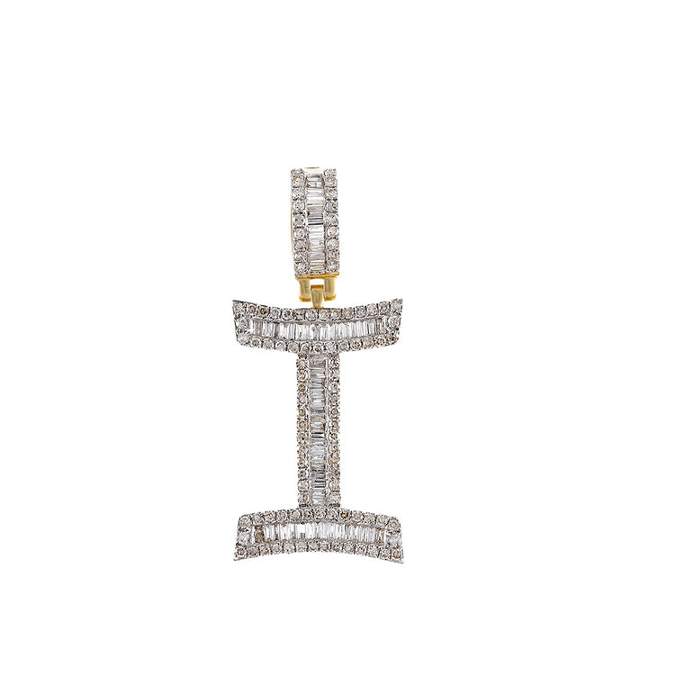 Yellow Gold Round and Baguette Diamond Initial Pendant