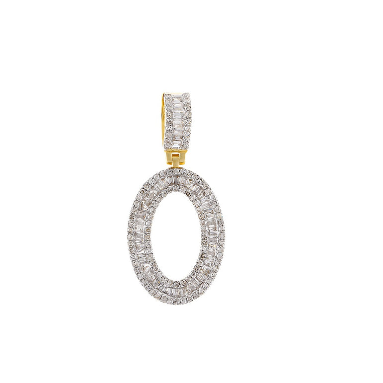 Yellow Gold Round and Baguette Diamond Initial Pendant