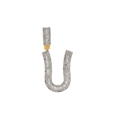 Yellow Gold Round and Baguette Diamond Initial Pendant