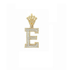 Yellow Gold Round Diamond Crown Initial Letter Pendant