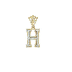 Yellow Gold Round Diamond Crown Initial Letter Pendant