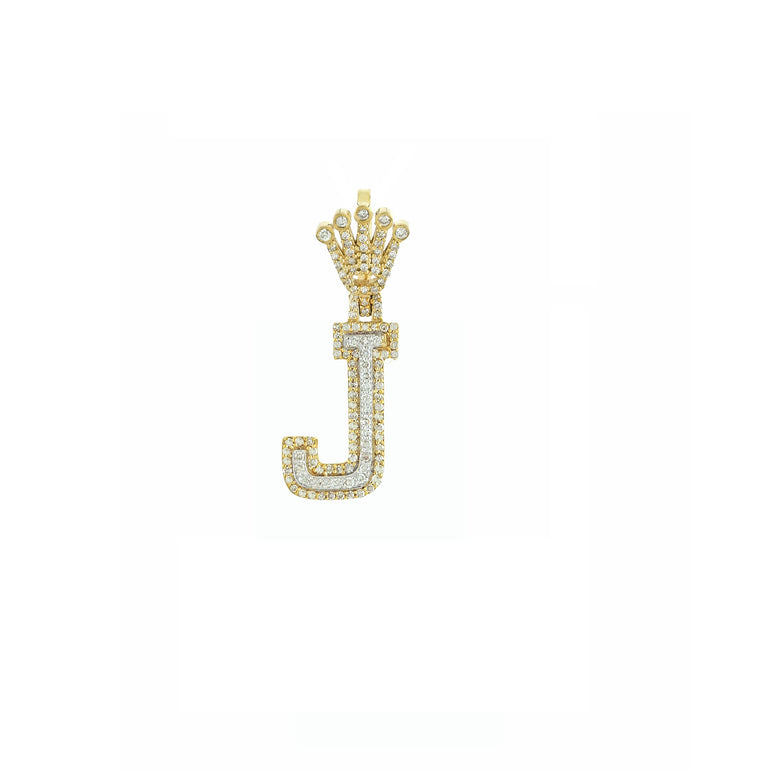 Yellow Gold Round Diamond Crown Initial Letter Pendant