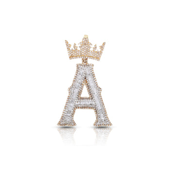 Yellow Gold Baguette Diamond Crown Initial Pendant by Rafaela Jewelry