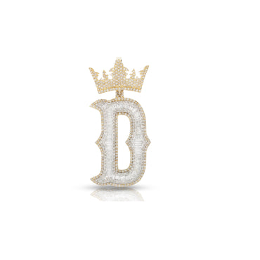 Yellow Gold Baguette Diamond Crown Initial Pendant by Rafaela Jewelry