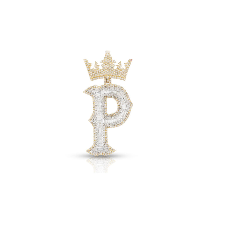 Yellow Gold Baguette Diamond Initial Pendant