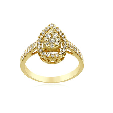 Yellow Gold Round Diamond Pear Shape Ring